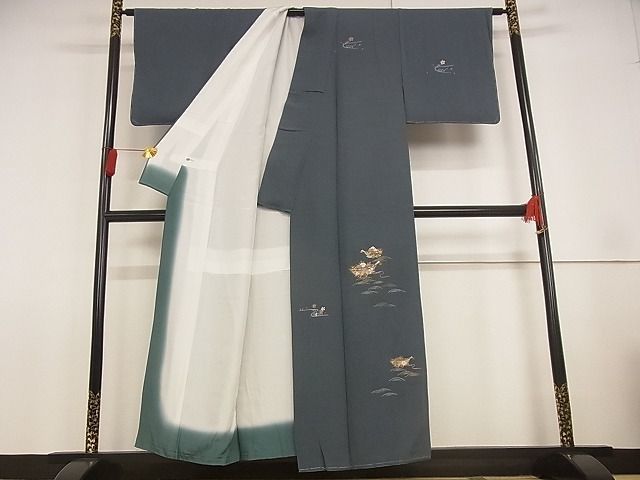 平和屋-こころ店■訪問着　刺繍　花船　金糸　着丈153.5cm　裄丈64.5cm　正絹　逸品　A-wj5163_画像2