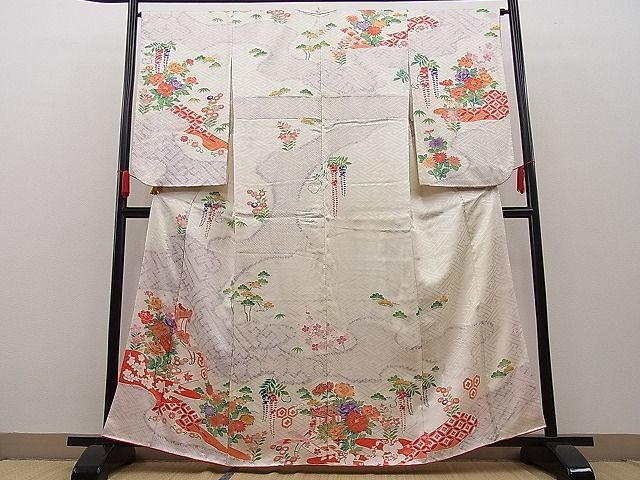 平和屋野田店■訪問着　絞り　道長吉祥御所車花文　金彩　逸品　n-kn0782_画像1