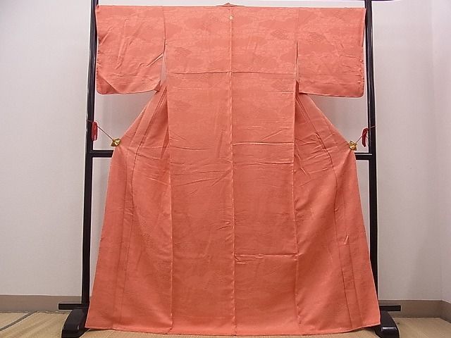 平和屋野田店■上質な色無地　雲取り青海波地紋　曙色　逸品　未使用　n-sa3140_画像2