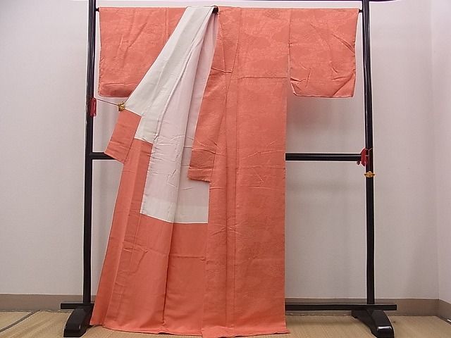 平和屋野田店■上質な色無地　雲取り青海波地紋　曙色　逸品　未使用　n-sa3140_画像3