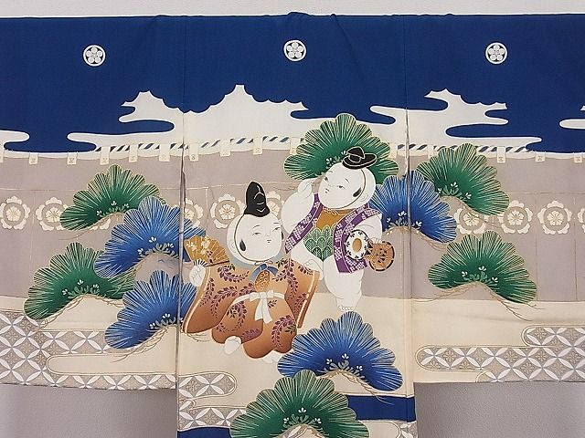 平和屋1■男の子　祝着　産着　初着　のしめ　お宮詣り　童子吉祥松文　金彩　逸品　ut5104_画像3