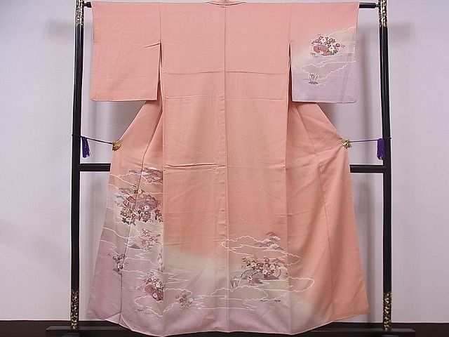 平和屋1■訪問着　扇面文箱草花文　逸品　fb8905_画像1