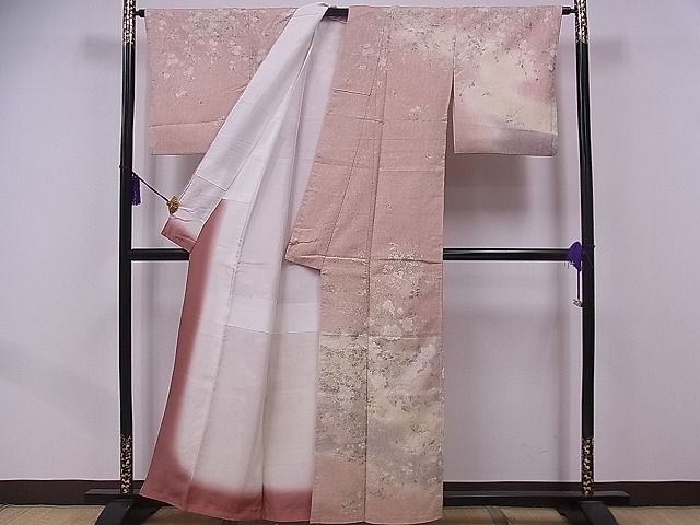 平和屋1■訪問着　ふくれ織　籬花鳥文　暈し染め　逸品　fb8927_画像2