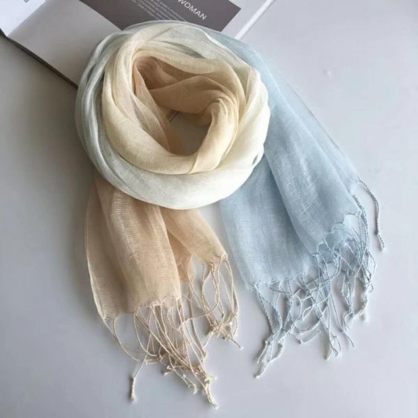  free shipping * new goods * fine quality France natural linen100%! gradation large size stole scarf! UV measures cooling measures 
