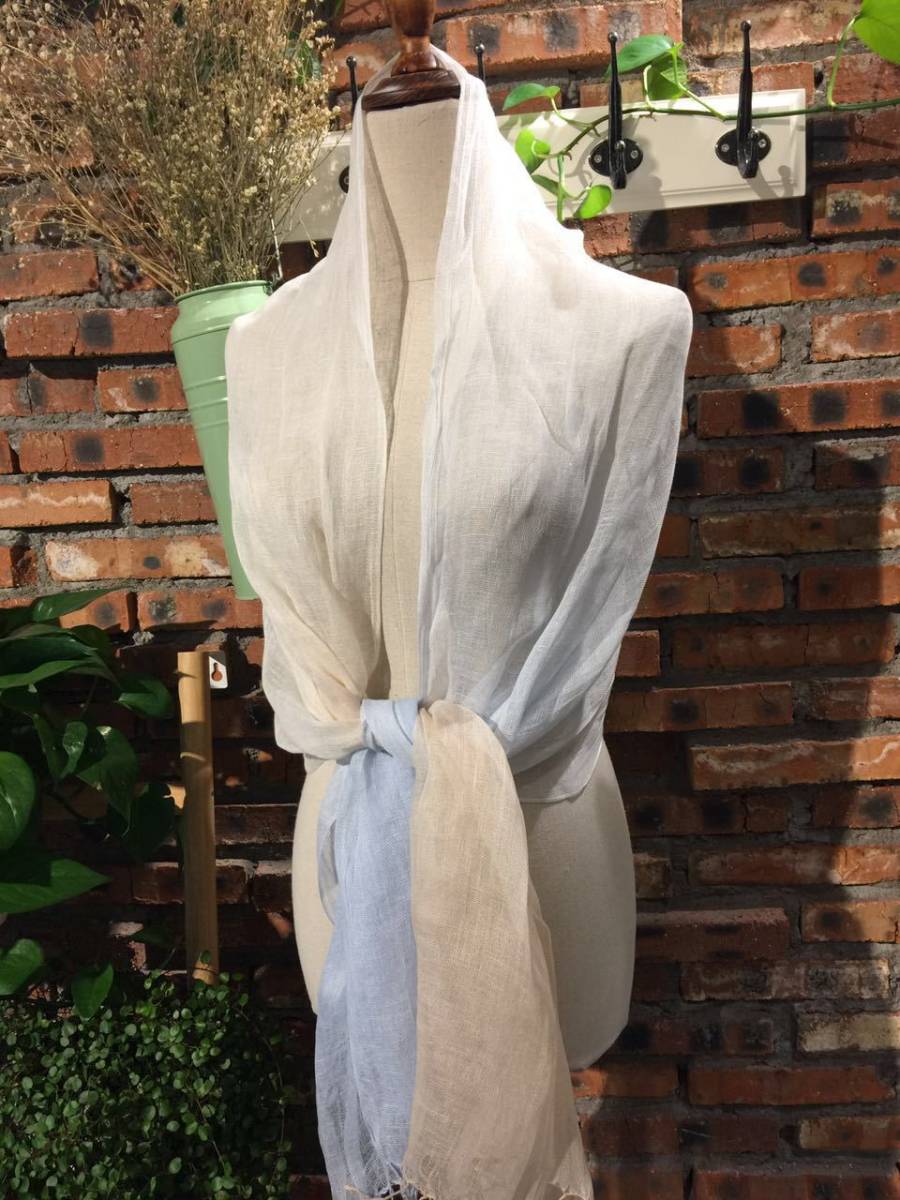  free shipping * new goods * fine quality France natural linen100%! gradation large size stole scarf! UV measures cooling measures 