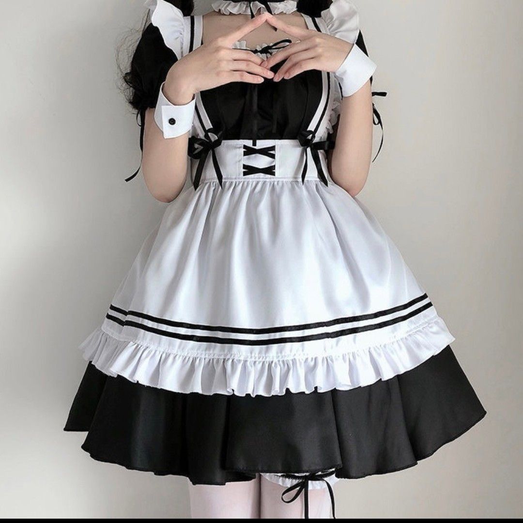 コスプレ メイド服 仮装 ハロウィン ロリータ ゴスロリ 黒 学園祭 イベント Lサイズ
