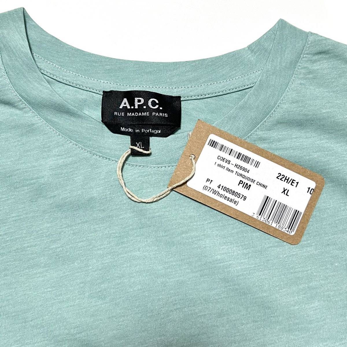 XL 新品 A.P.C. アーペーセー Item Tシャツ ミント APC 半袖 アイテム TEE ロゴ ロゴT 胸ロゴ ワンポイントロゴ アイテムT 水色 ターコイズ_画像9