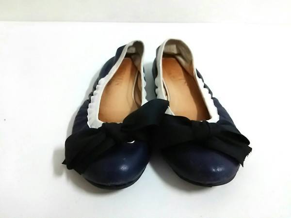 LANVIN flat shoes 36 leather × chemistry fiber navy × black 