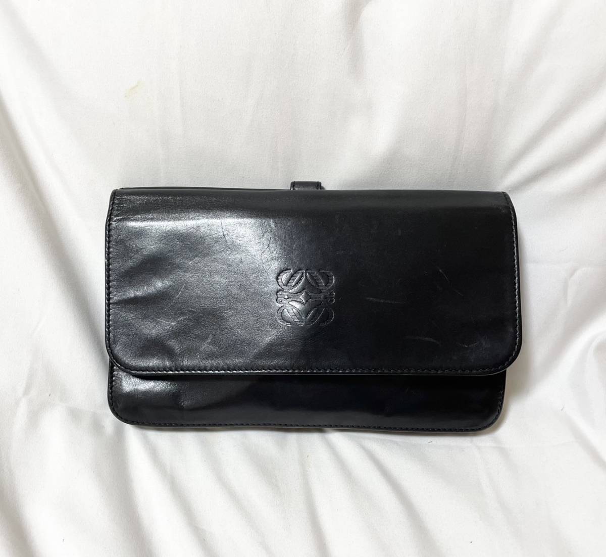  Vintage Spain made Loewe Loewe hole g ram leather multifunction clutch bag second bag men's lady's 