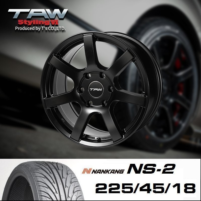 ハイエース 18インチ タイヤホイールセット 4本 TAW Styling6 18X8.0J+37 6穴 マットブラック NANKANG NS-2 225/45R18_画像2