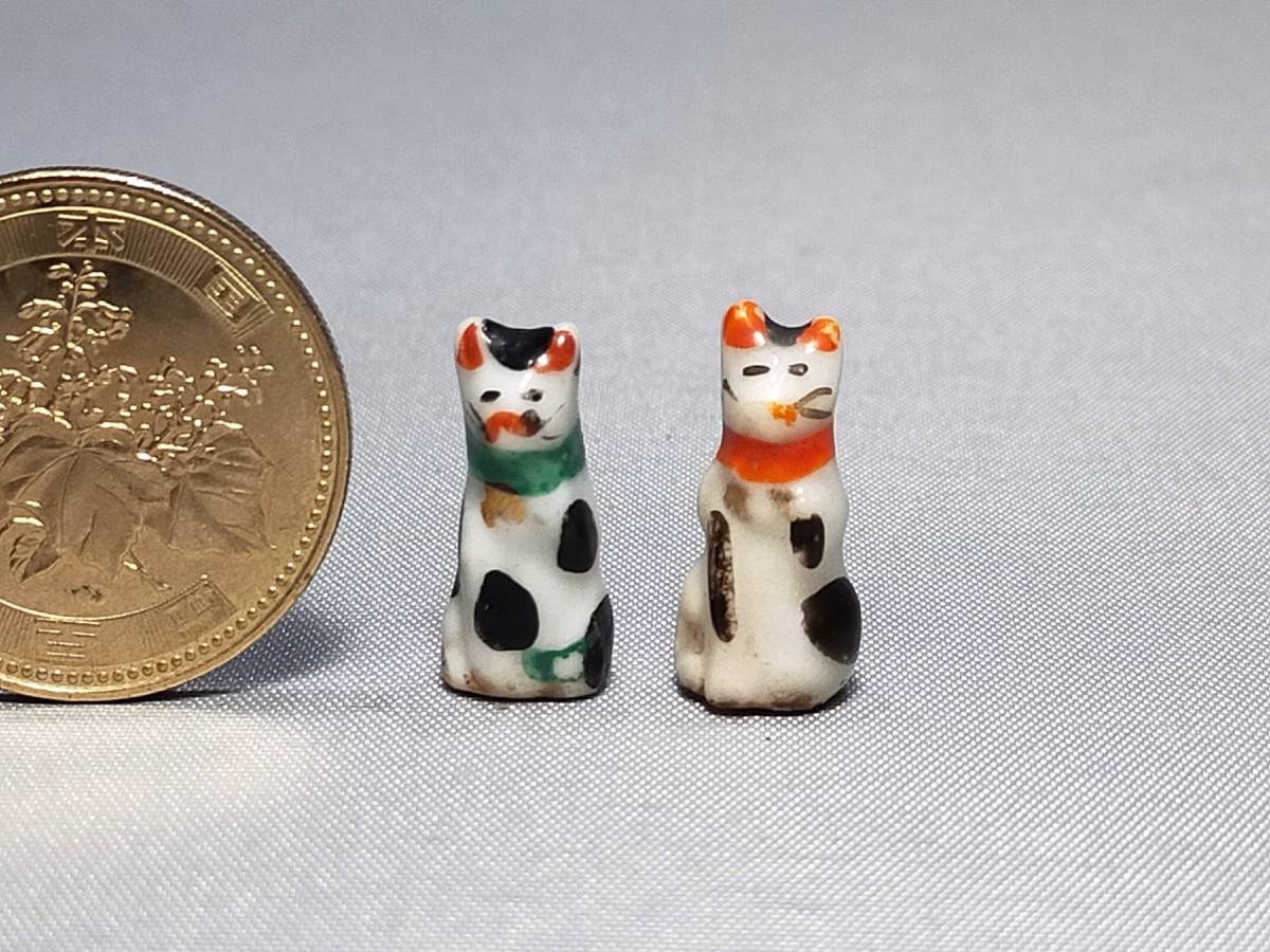 FO03 ceramics legume doll old maneki-neko 2 pcs era thing legume skill ornament height 19. uniform carriage 120 jpy .. thing 