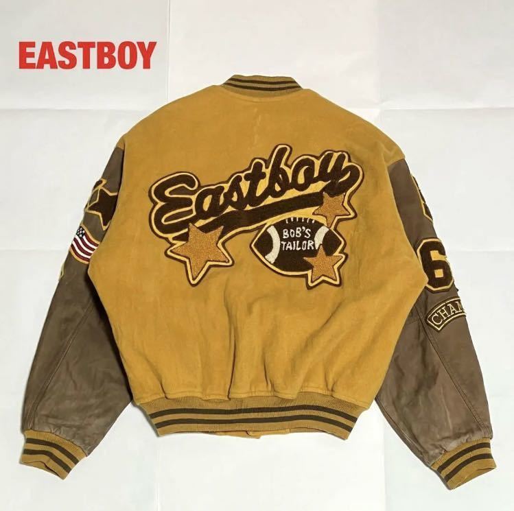 【人気】EASTBOY　イーストボーイ　スタジャン　刺繍　牛皮レザー　袖デザイン　キルティング　ラグビー　星条旗　個性的　オーバーサイズ