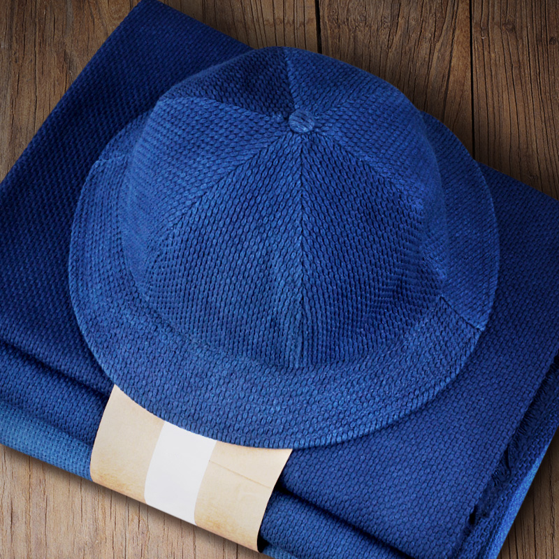 手作り 刺し子 藍染め 帽子 Bucket hat バケットハット 大きい シンプル 濃紺 コットン100% 58~60cm_画像1