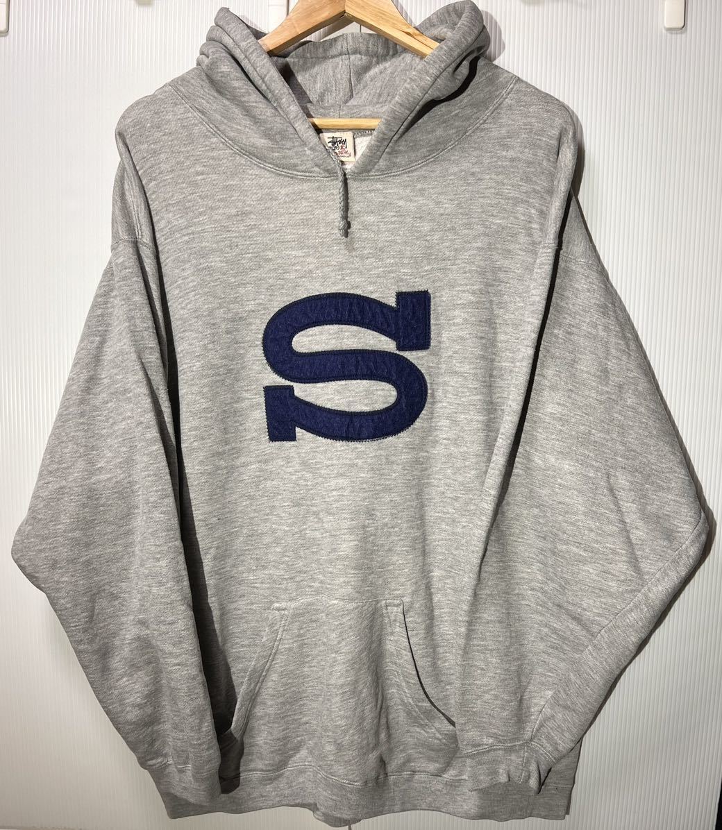 90s OLD STUSSY ロゴ パッチ スウェット パーカー グレー L 白タグ