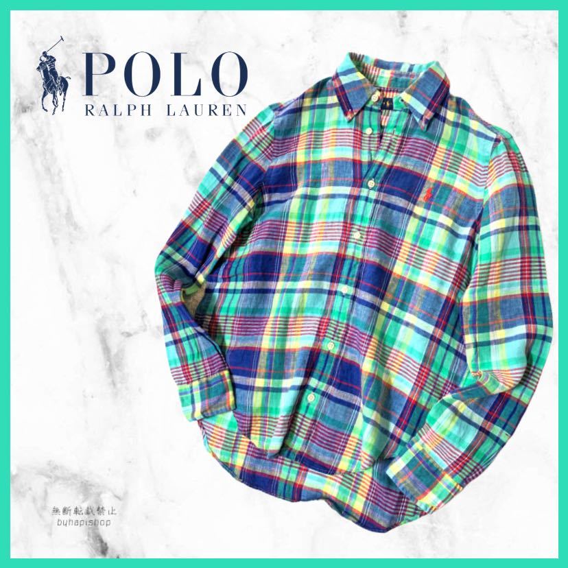 美品 RALPH LAUREN ラルフローレン チェック シャツ グリーン S-