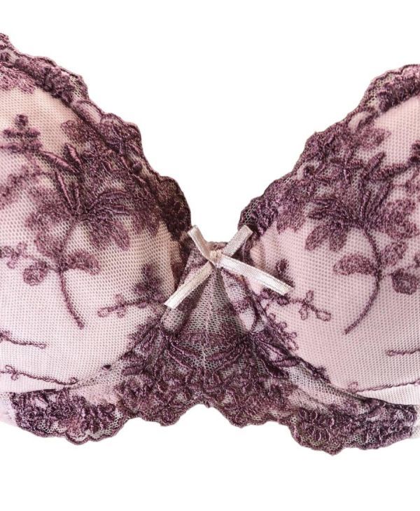 SI0269◆ ブラジャー C65 2P 脇ボーン センターリボン アンダーサイドバックメッシュ 花柄レース ネイビー ピンク 送料250円_画像3