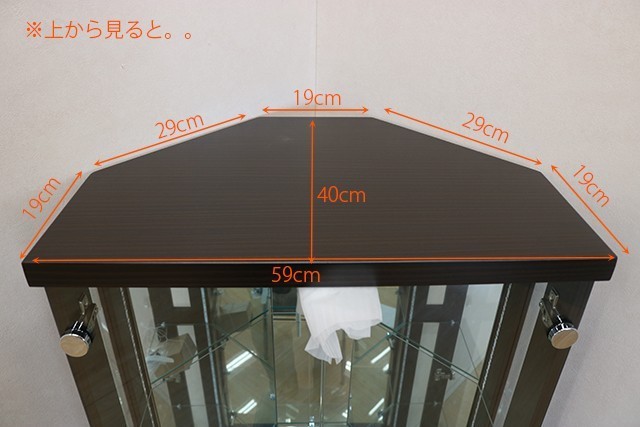 コーナーコレクションボード 高さ150cm ブラウン 幅60cm フィギュア ディスプレイ ショーケース 鍵付き LEDライト付_画像7