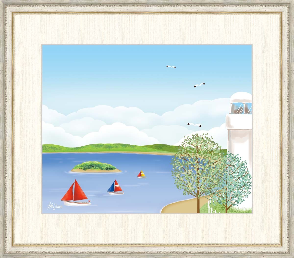 高精細デジタル版画 額装絵画 喜多 一（きた はじめ）作 「海辺の灯台」 F8