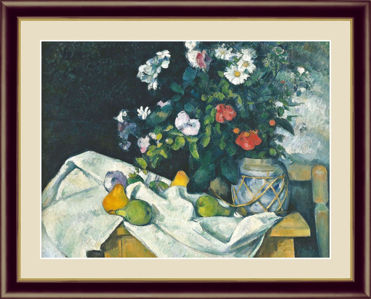 高精細デジタル版画 額装絵画 世界の名画 ポール・セザンヌ 「花と果物のある静物」 F6_画像1
