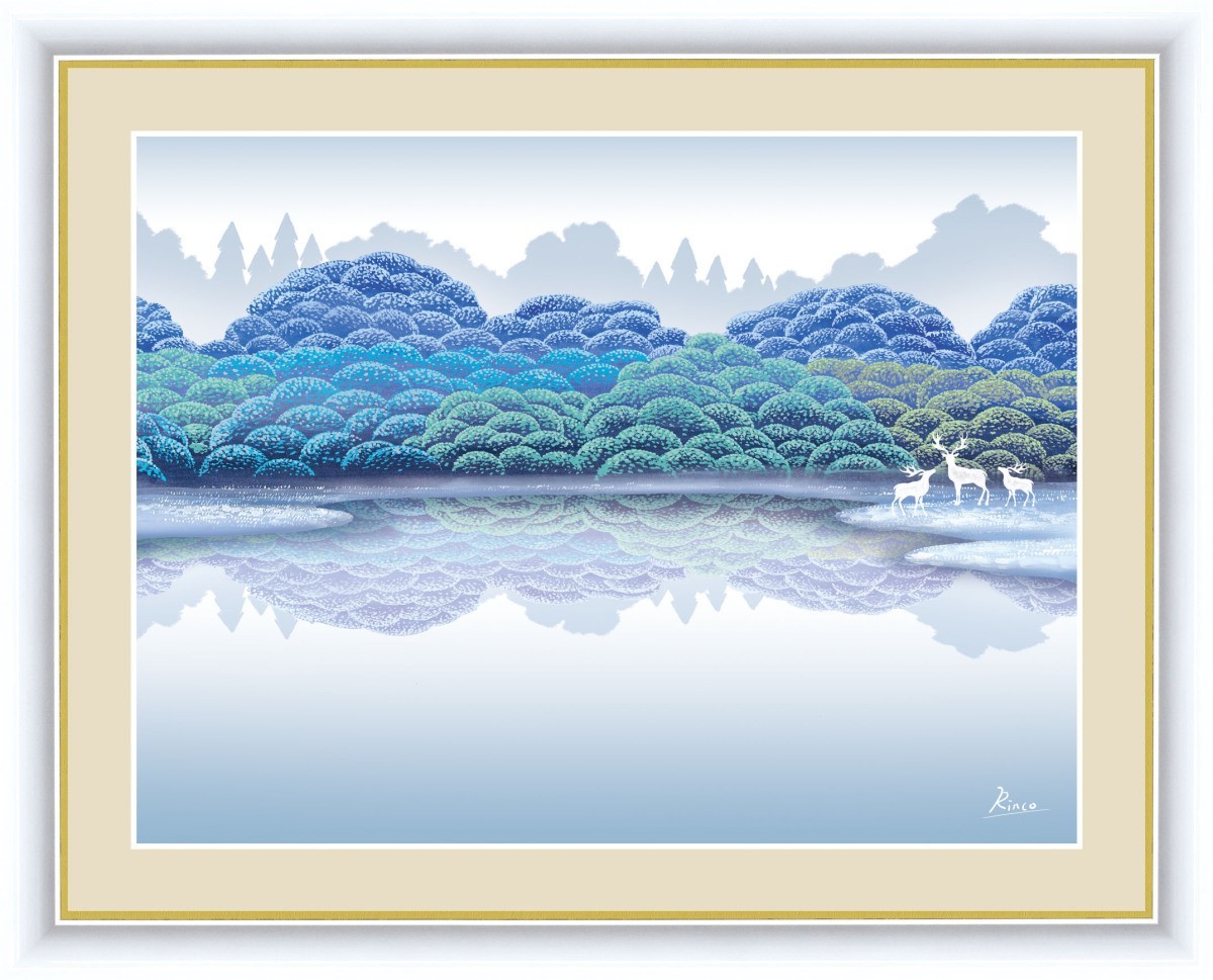  High-definition digital woodcut frame picture forest . lake. exist scenery Takeuchi .. work [ lake . rain after ] F4