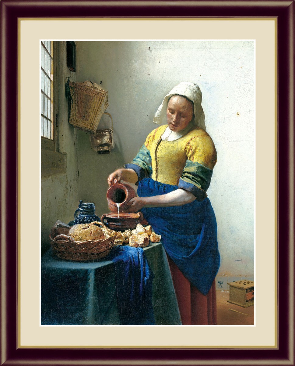 高精細デジタル版画 額装絵画 世界の名画 ヨハネス・フェルメール 「牛乳を注ぐ女」 F4_画像1