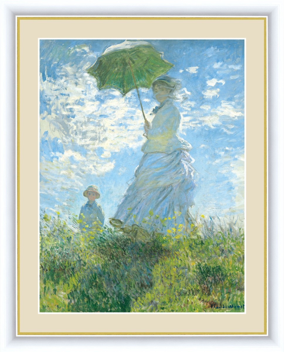 高精細デジタル版画 額装絵画 世界の名画 クロード・モネ 「日傘をさす女性」 F4
