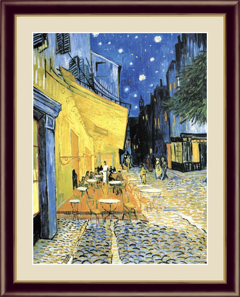 高精細デジタル版画 額装絵画 世界の名画 ヴィンセント・ヴァン・ゴッホ 「夜のカフェテラス」 F6_画像1