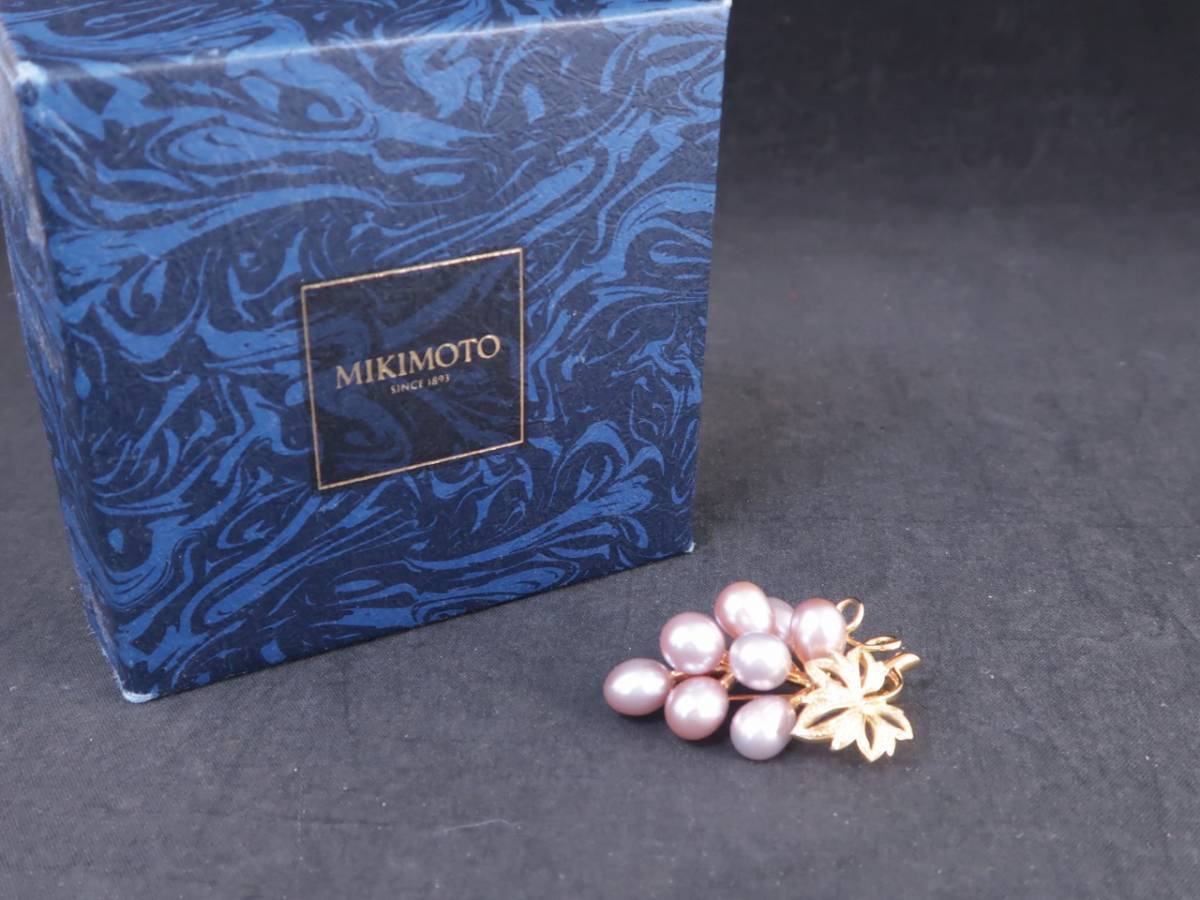 美品 MIKIMOTO ミキモト K18YG パールブローチ 真珠 7×8.5ｍｍ珠 ぶどう