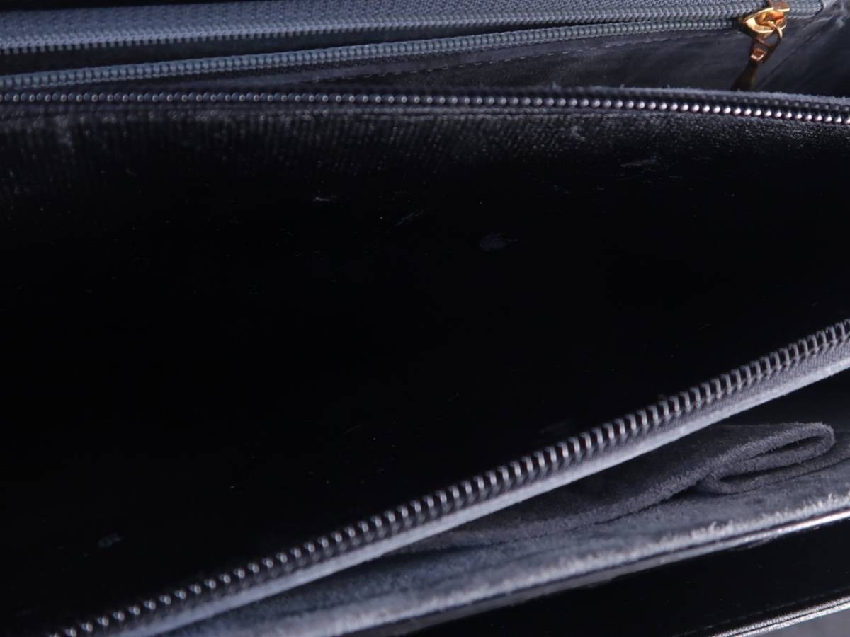 クロコダイル シャイニークロコ ハンドバッグ ブラック×ゴールド レザーの画像10