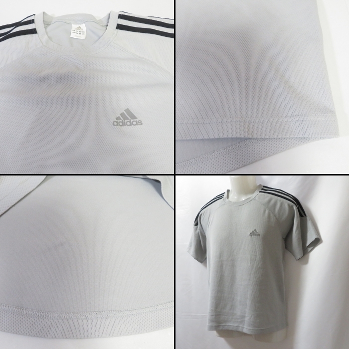 古着 メンズL adidas/アディダス ポリエステルTシャツ 半袖 スポーツ ジョギング トレーニング グレー 821863_画像3