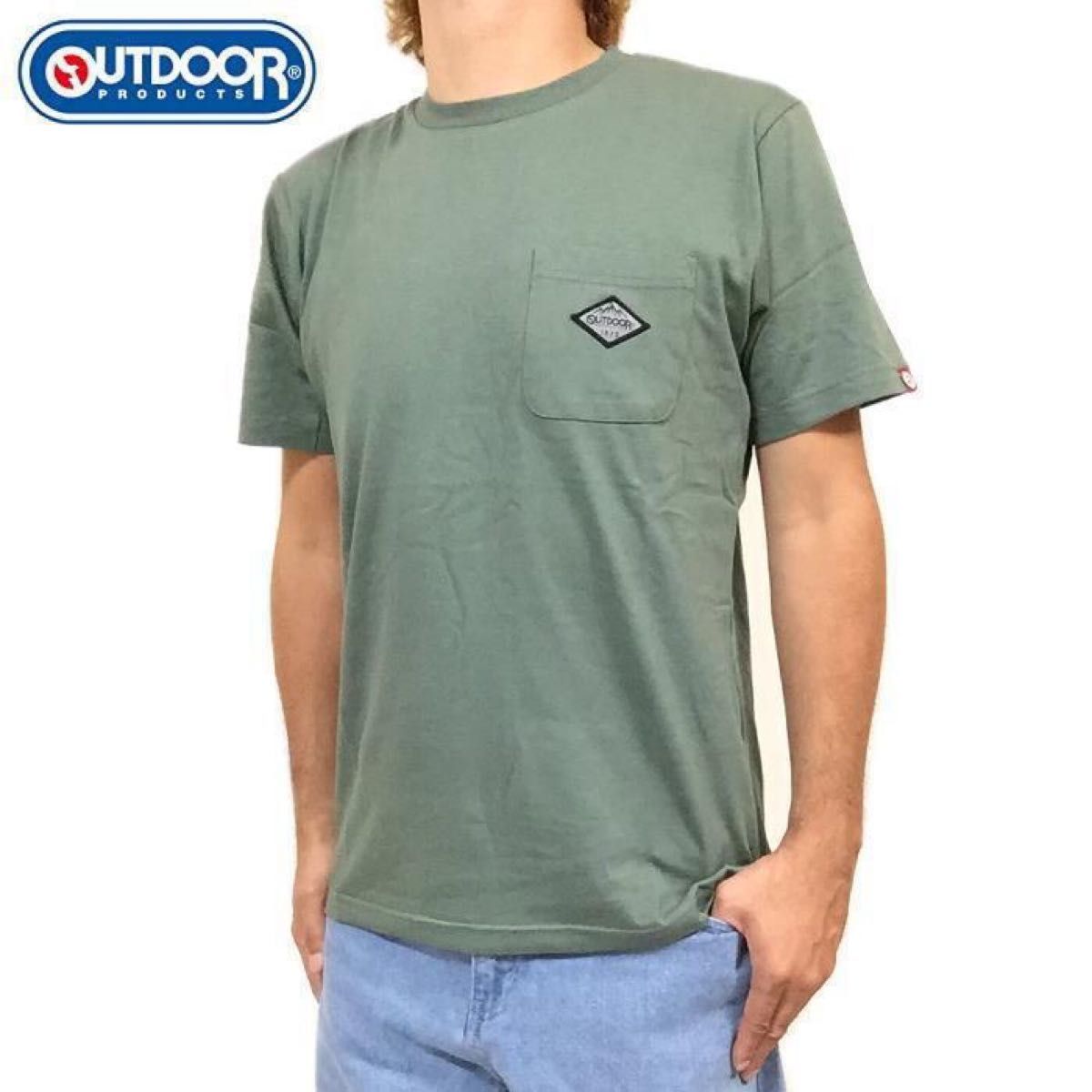 新品 正規 Ｌ アウトドアプロダクツ OUTDOOR PRODUCTS パッチ刺繍 ポケット Tシャツ 綿100％ ユニセックス
