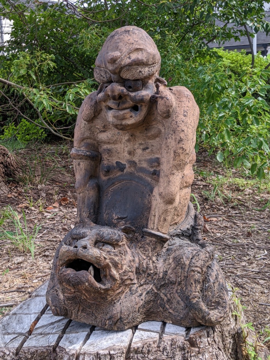 時代 虎伏羅漢像 羅漢 在銘 焼物 高約60cm 重約30kg 仏教美術 庭置物_画像1