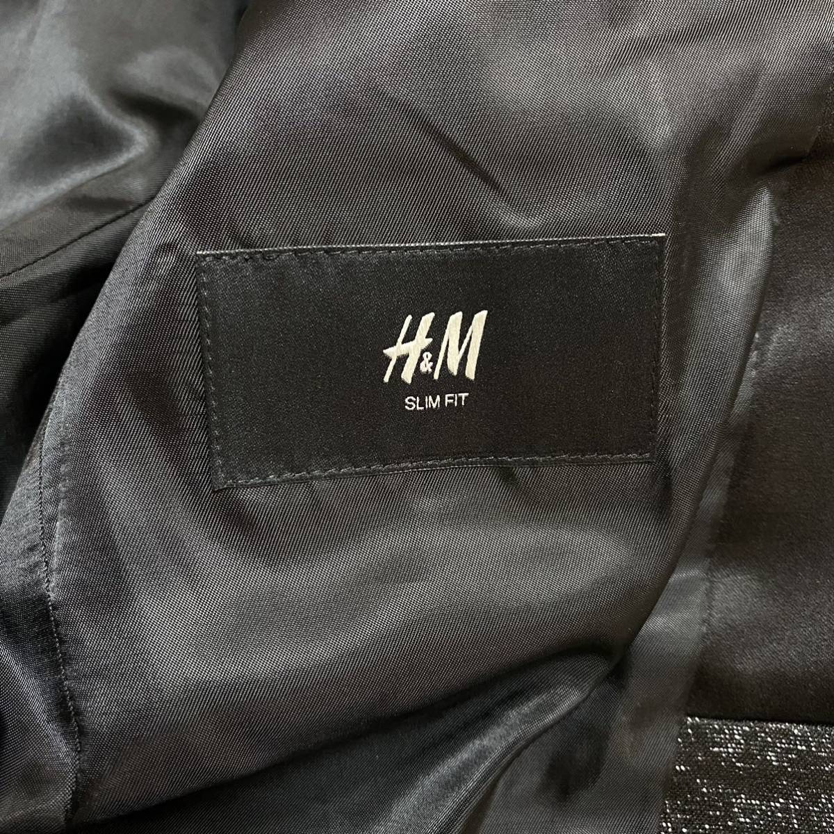 H&M テーラードジャケット スリムフィット 光沢 キレイ目 ブラック系 CN 165/84A_画像3