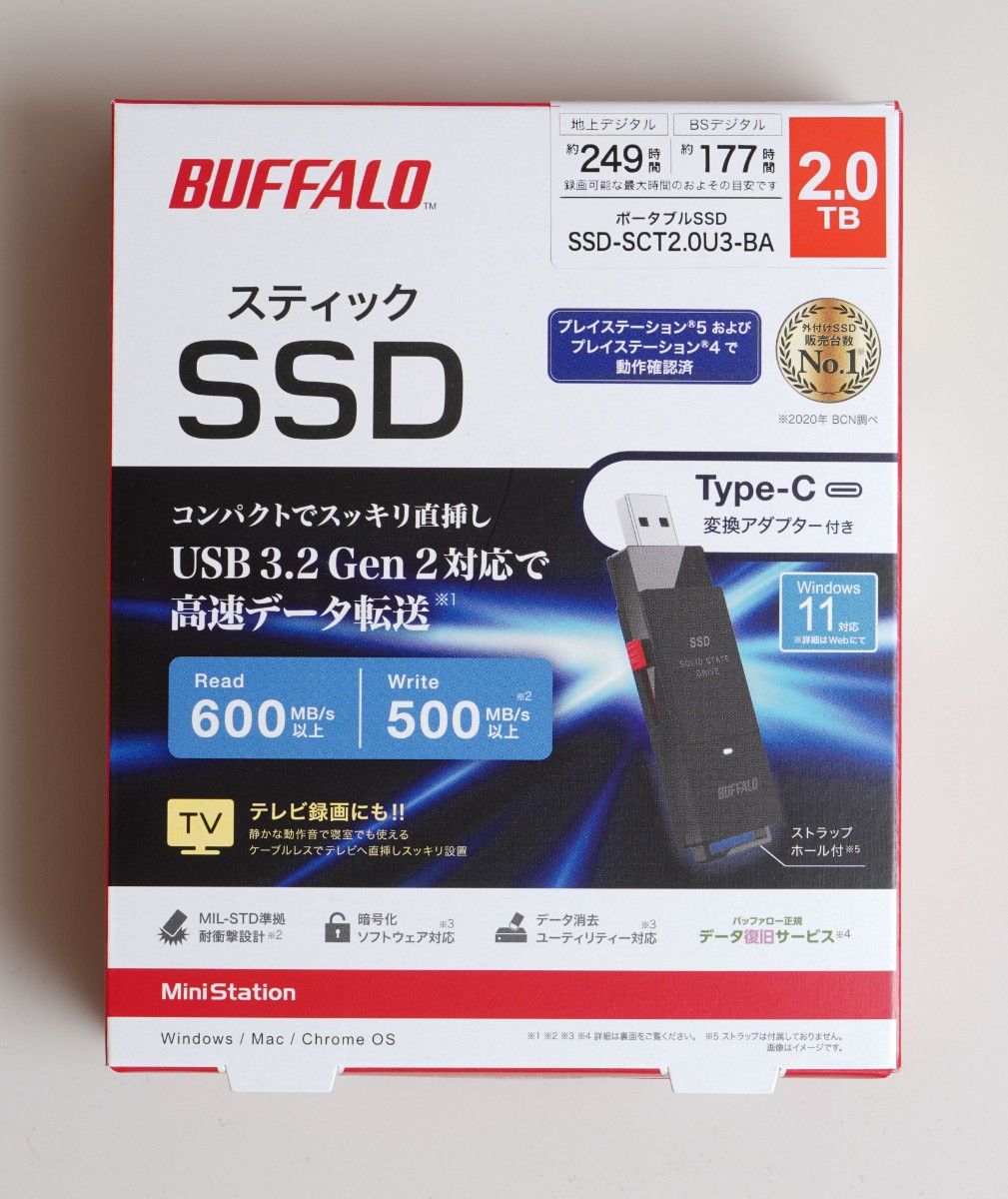 新品)外付けSSD BUFFALO SSD-SCTU3A 1個 2TB SSD-SCT2 0U3-BA｜PayPay