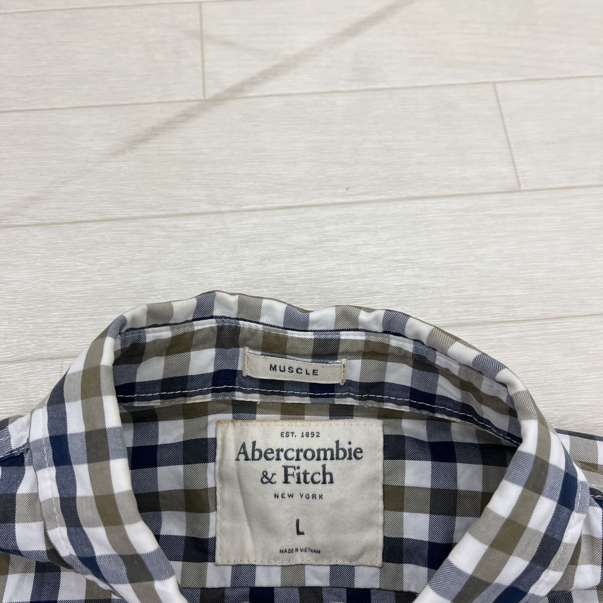 1166◎ Abercrombie & Fitch アバクロンビー & フィッチ トップス ボタンダウン シャツ 半袖 フルボタン チェック メンズL_画像4