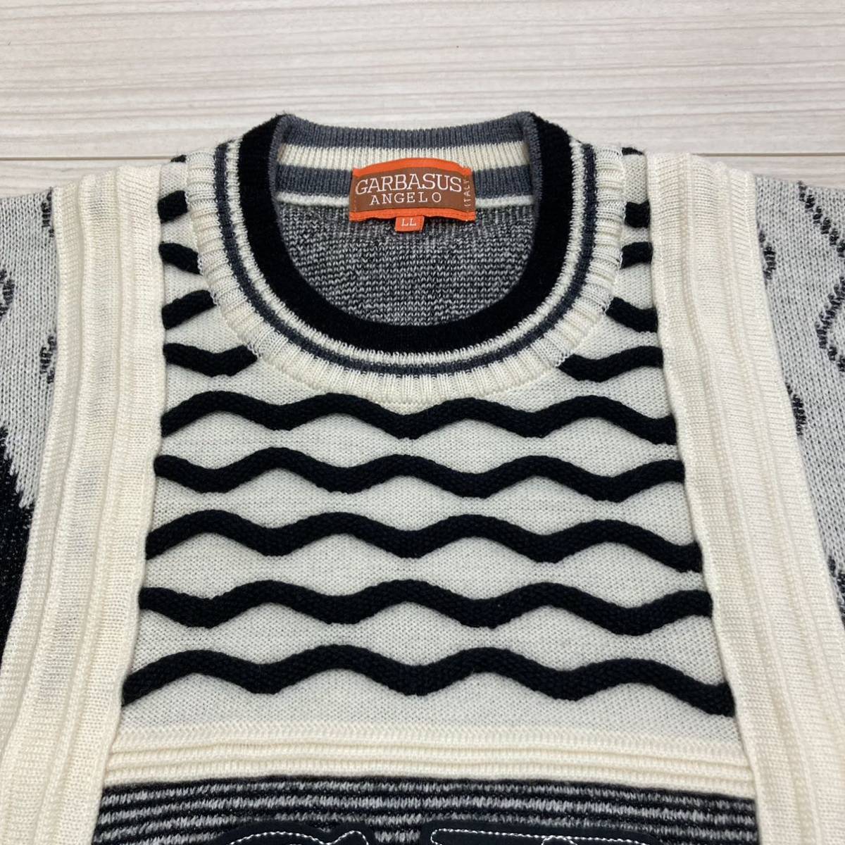  прекрасный товар # Anne jerogaru автобус #3D цельный плетеный вязаный свитер вышивка нашивка LL белый черный Showa Retro ANGELO GARBASUS обычная цена 39600 иен 