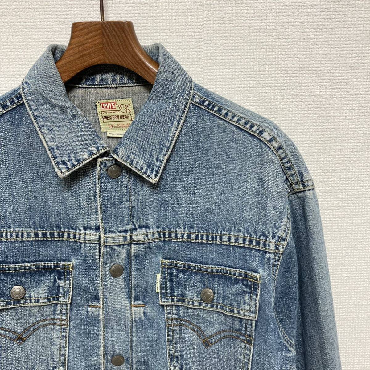 90s■Levi'sリーバイス■ショートホーン 復刻 セカンド デニムジャケット M ブルー トラッカージャケット ヴィンテージ オールド 男女兼用_画像3