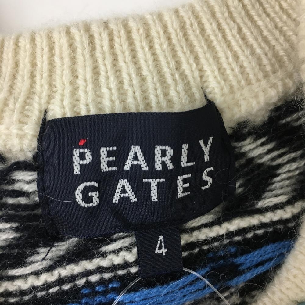 【未使用品】パーリーゲイツ セーター 白×ライトブルー ノルディック柄 羊毛 アルパカ混 ニット メンズ 4(M) ゴルフウェア PEARLY GATES_画像4