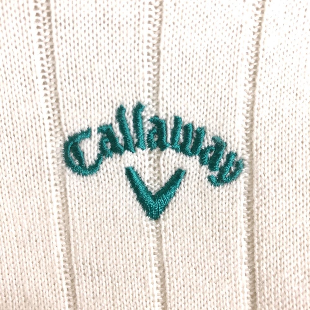 Callaway キャロウェイ 長袖セーター アイボリー×グリーン タートルネック ウール混 ロゴ刺繍 レディース L ゴルフウェア_画像3