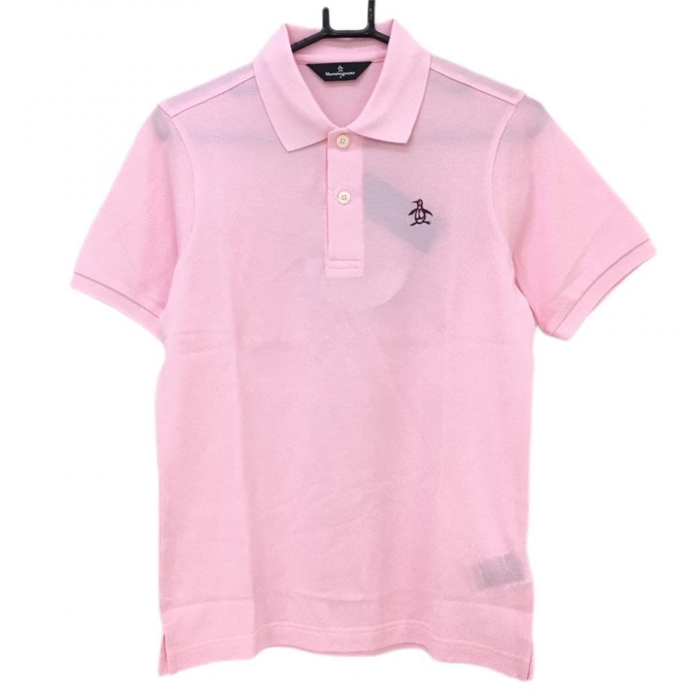 【新品】マンシングウェア 半袖ポロシャツ ピンク ロゴボルドー シンプル 日本製 メンズ S ゴルフウェア Munsingwear