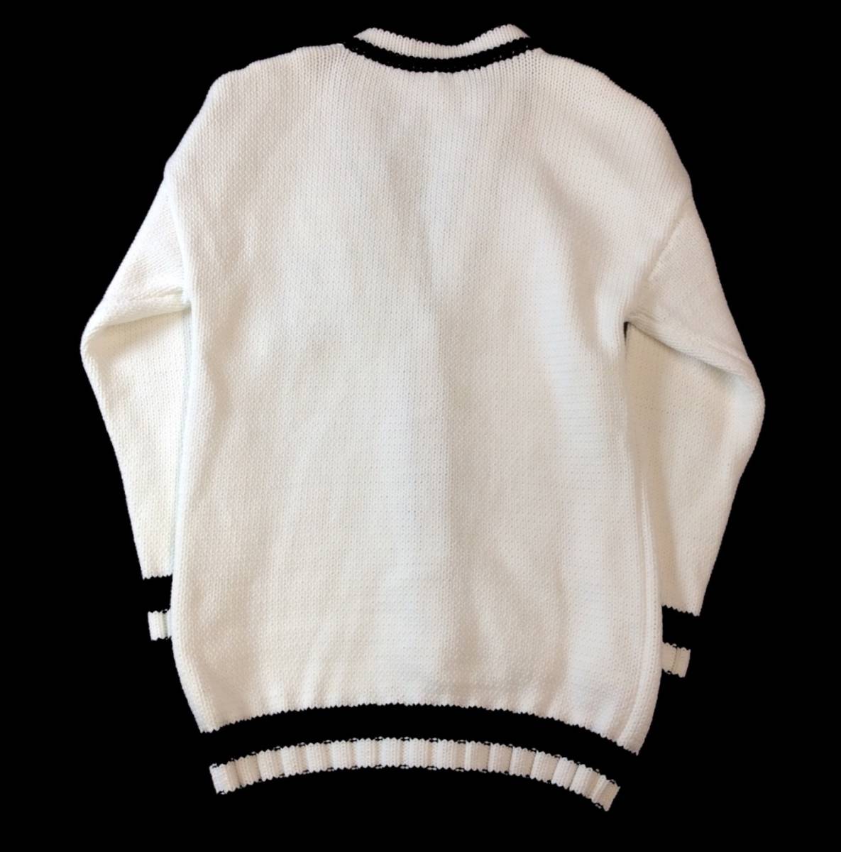 MSGM MILANO KNIT M e fibre - M long height cardigan knitted sweater white × black logo design lady's XS (ma)