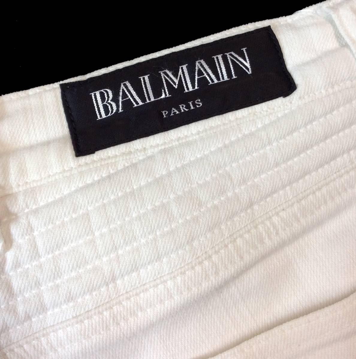 BALMAIN PARIS バルマン バイカーパンツ コットン ストレッチ ホワイトデニムパンツ 白 ITALY製 メンズ W31 (ma)_画像6