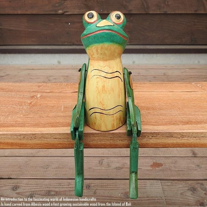 お座り カエルさん 黄色 Mサイズ ウェルカム人形 蛙 かえる 木製 木彫りの置物 動物インテリア バリ雑貨 アジアン雑貨 動物置物_画像7