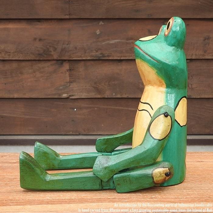 お座り カエルさん 黄色 Mサイズ ウェルカム人形 蛙 かえる 木製 木彫りの置物 動物インテリア バリ雑貨 アジアン雑貨 動物置物_画像9