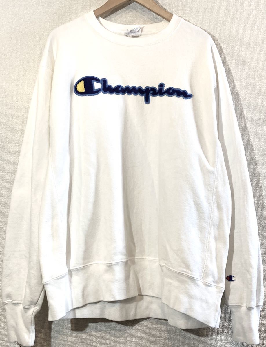 Champion★2000'sVINTAGE★Y2K★REVERSE WEAVE★リバースウィーブ★スウェット★パイルワッペン★Cロゴ★USA チャンピオン ビンテージ 白 L