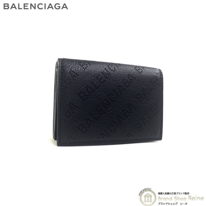 バレンシアガ （BALENCIAGA） キャッシュ ミニ ウォレット パンチングロゴ コンパクト 三つ折り 財布 594312 ブラック（新品）