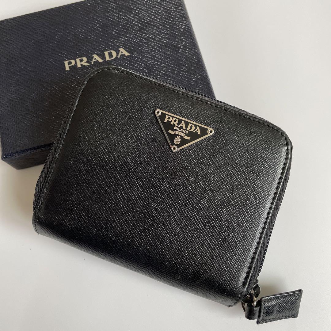 極美品】PRADA プラダ 二つ折り財布 ラウンドファスナー 三角ロゴ ロゴ