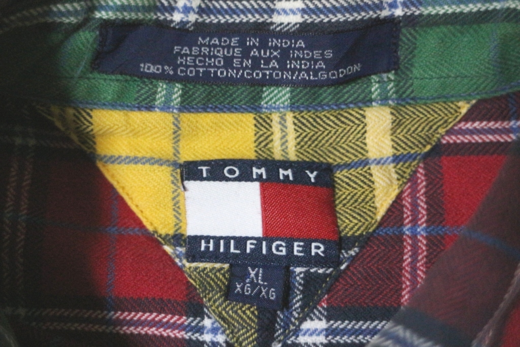 ■美品■トミーヒルフィガー■長袖 綿100％ コットンネルシャツ キッズXL:メンズM相当 レッド系 チェック柄 TOMMY HILFIGER_画像3