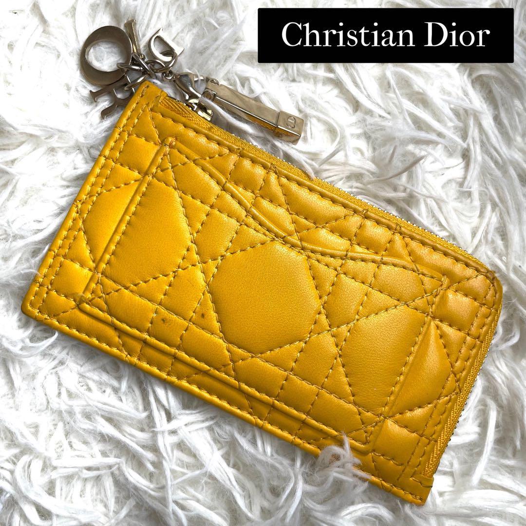 極 美品 クリスチャンディオール ロゴ レザー 二つ折り 財布 ブラック 黒