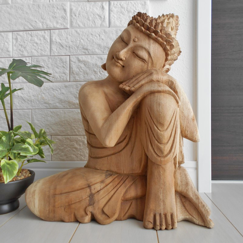 一刀彫 頬杖仏陀 29ｃｍ 仏像 仏陀 ブッダ 仏像の置物 仏陀の置物 彫刻